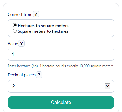 Example inputs for Hectares to Square Meters Converter