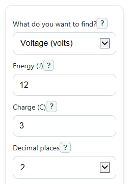 Example inputs for Joules to Volts Calculator