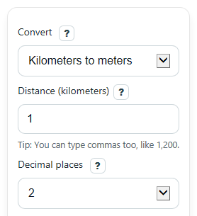Example inputs for Kilometers to Meters Converter