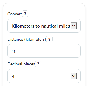 Example inputs for Kilometers to Nautical Miles Converter