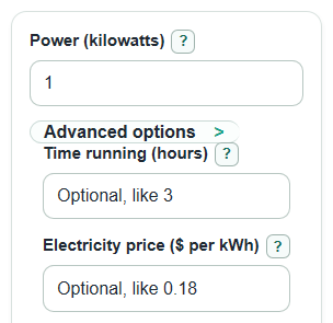 Example inputs for Kilowatts to Watts Converter