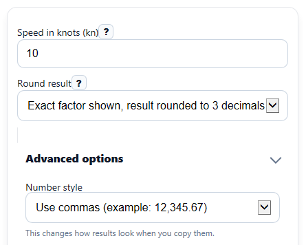 Example inputs for Knots to Meters per Second Converter