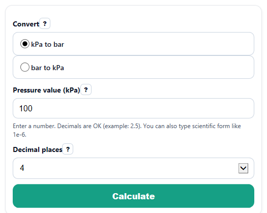 Kpa Form Example kPa to Bar Converter