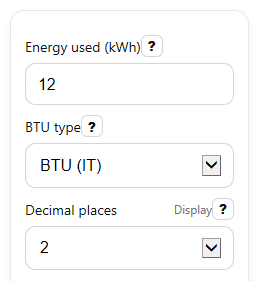 Example inputs for kWh to BTU Converter