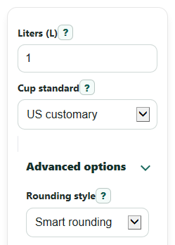 Example inputs for Liters to Cups Converter