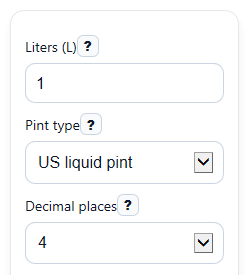 Pints Objects Example Liters to Pints Converter