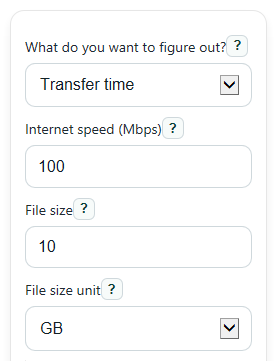 Example inputs for Mbps Calculator