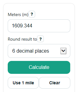 Example inputs for Meters to Miles Converter