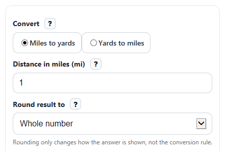 Example inputs for Miles to Yards Converter