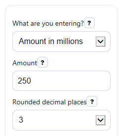 Example inputs for Million to Billion Converter