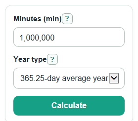 Example inputs for Minutes to Years Converter