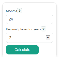 Example inputs for Months to Years Converter