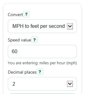 Example inputs for MPH to Feet Per Second Converter