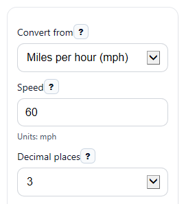 Example inputs for MPH to Meters per Second Converter