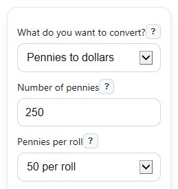 Example inputs for Pennies to Dollars Calculator