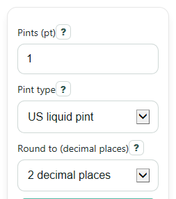 Example inputs for Pints to mL Converter