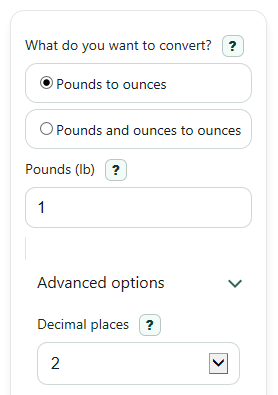 Example inputs for Pounds to Ounces Converter