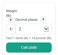 Example inputs for Pounds to Stone Converter