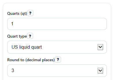 Example inputs for Quarts to Liters Converter