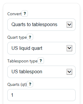Example inputs for Quarts to Tablespoons Converter