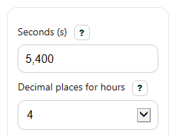 Example inputs for Seconds to Hours Converter