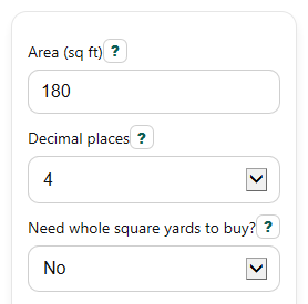 Example inputs for Square Feet to Square Yards Converter