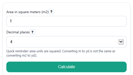 Example inputs for Square Meters to Square Yards Converter