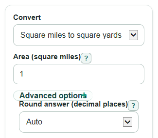 Example inputs for Square Miles to Square Yards Converter