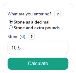 Example inputs for Stone to Pounds Converter
