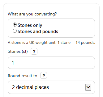 Example inputs for Stones to Grams Converter