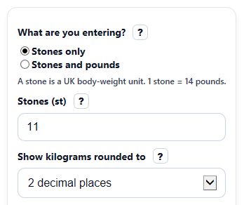 Example inputs for Stones to kg Converter