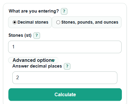Example inputs for Stones to Ounces Converter