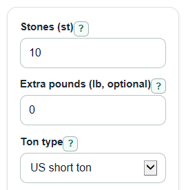 Example inputs for Stones to Tons Converter