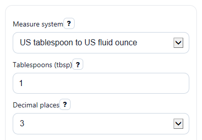 Example inputs for Tablespoons to Fluid Ounces Converter
