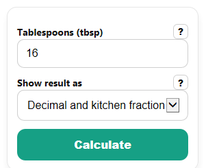 Example inputs for Tablespoons to Quarts Converter