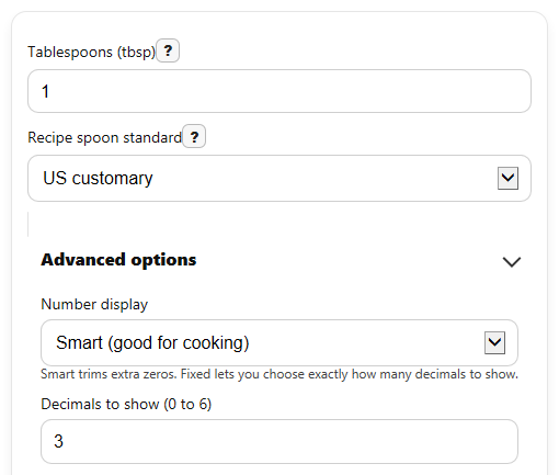 Example inputs for Tablespoons to Teaspoons Converter