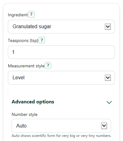 Example inputs for Teaspoons to Grams Converter