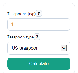 Example inputs for Teaspoons to Liters Converter