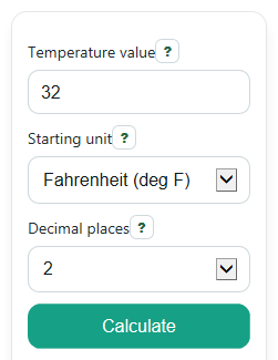 Example inputs for Temperature Conversion Calculator