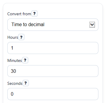 Example inputs for Time to Decimal Calculator