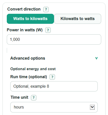 Watts to Kilowatts Converter
