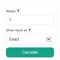 Example inputs for Weeks to Hours Converter