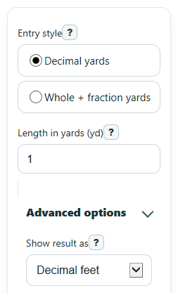 Example inputs for Yards to Feet Converter