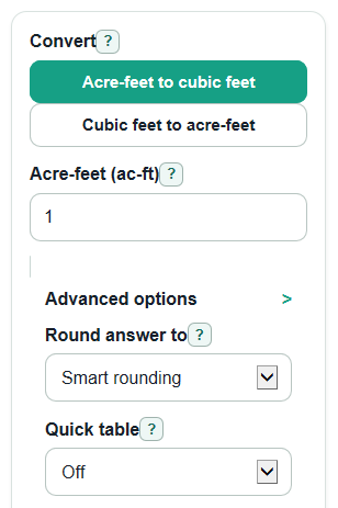 Example inputs for Acre Feet to Cubic Feet Converter