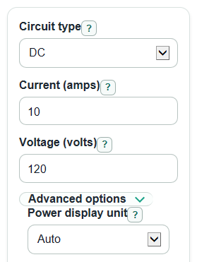 Example inputs for Amps to Watts Calculator
