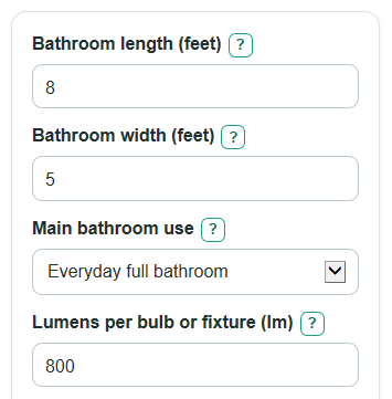 Example inputs for Bathroom Lighting Calculator