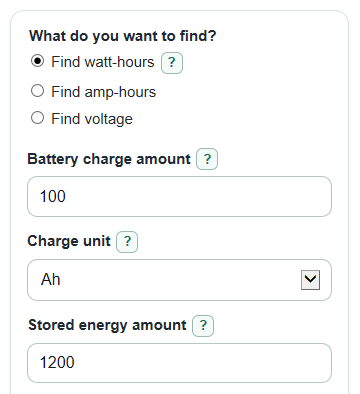Example inputs for Battery Capacity Calculator