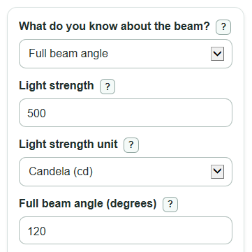 Example inputs for Candela to Lumens Calculator