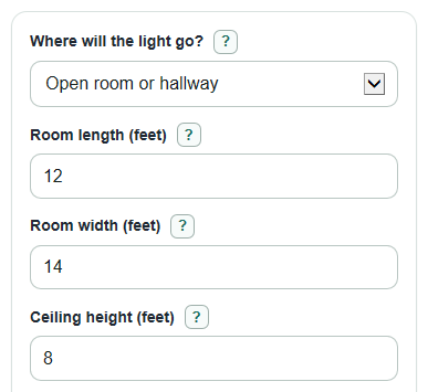 Example inputs for Ceiling Light Size Calculator