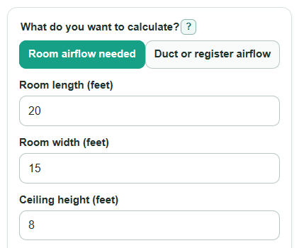 Example inputs for CFM Calculator
